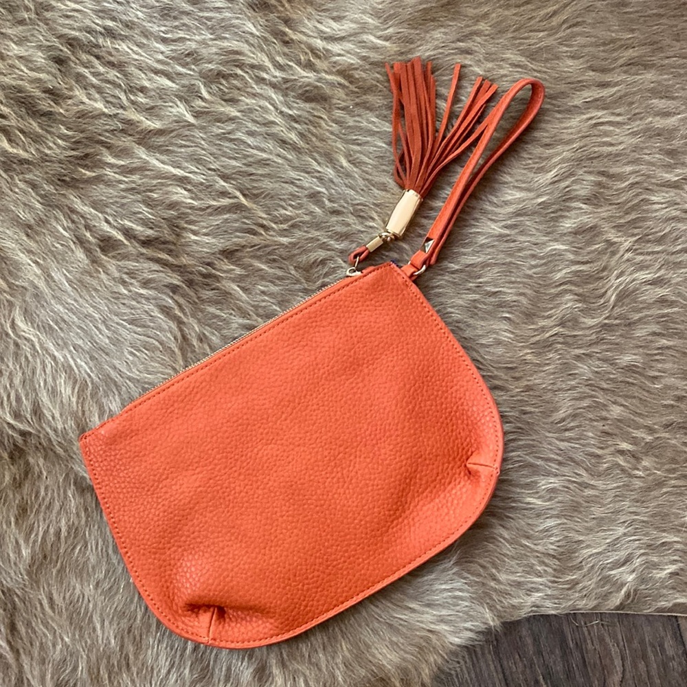 Shiraleah Orange Vegan Leather Zip Clutch with Tassle